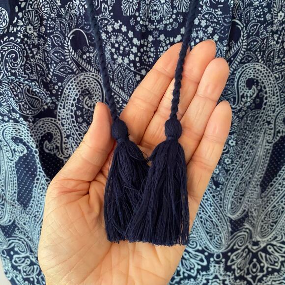 Chico's Women's size 2 / Large Navy Blue Boho Paisley Beaded Blouse 100% Cotton - Picture 5 of 11